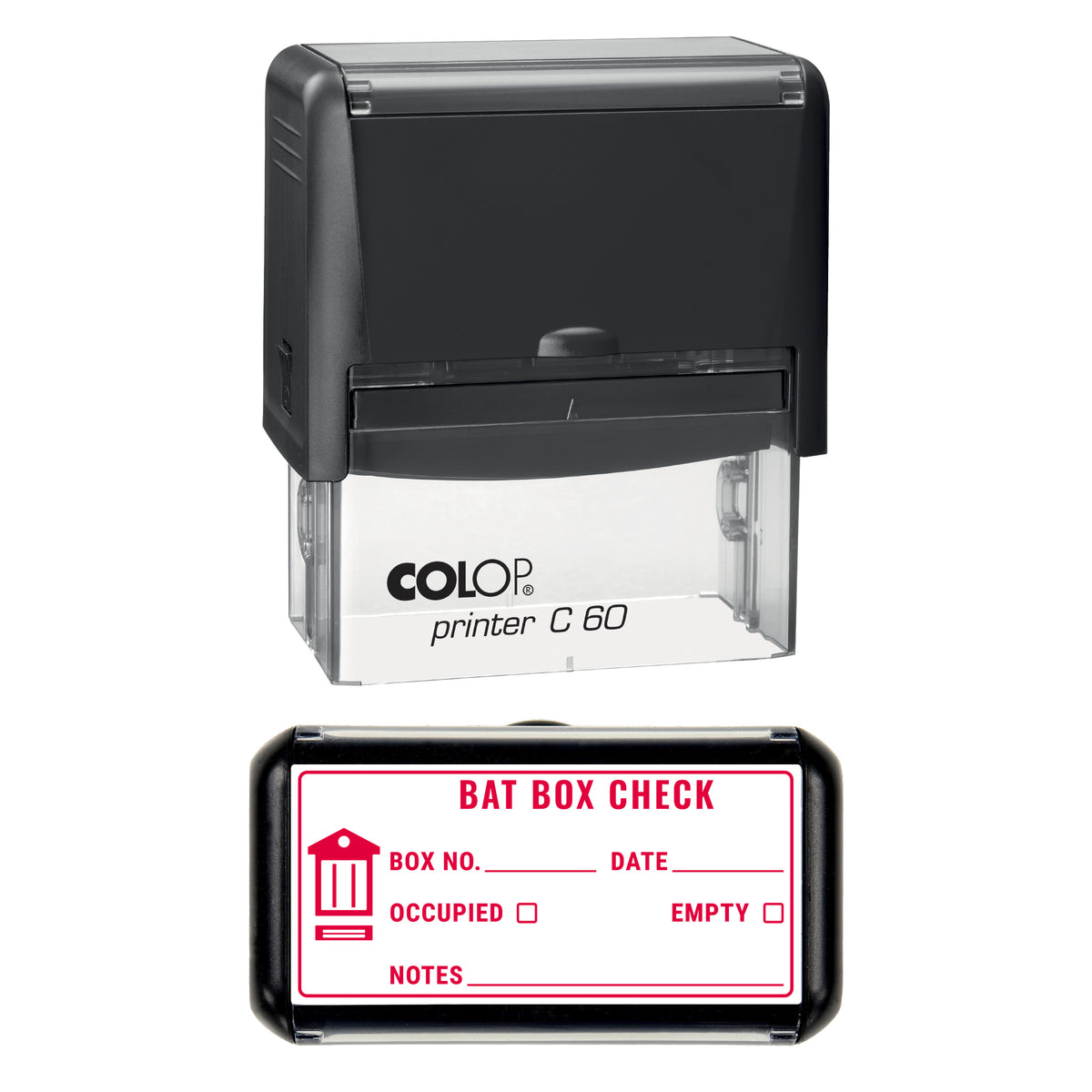 Bat Box Check Log Stamp, COLOP C60, 77 x 36mm, red ink