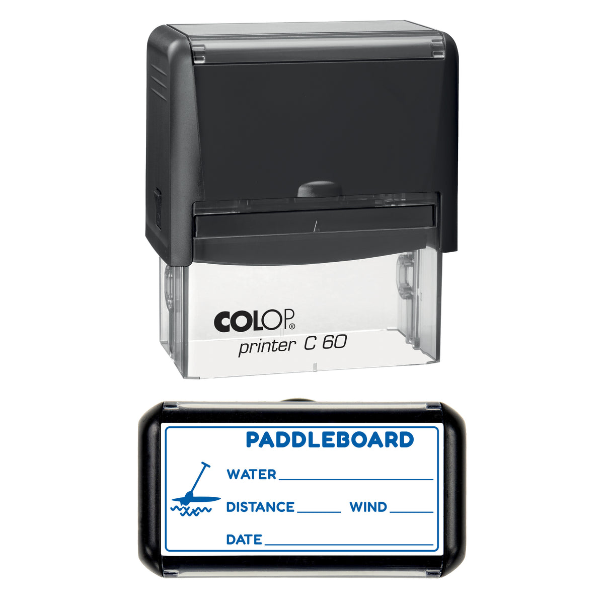 Paddleboard Outing Log Stamp, COLOP C60, 77 x 36mm, blue ink