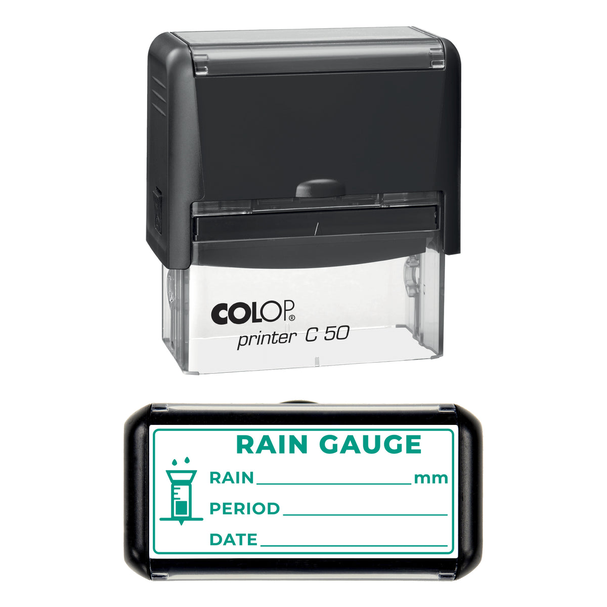 Rain Gauge Reading Log Stamp, COLOP C50, 70 x 30mm, green ink