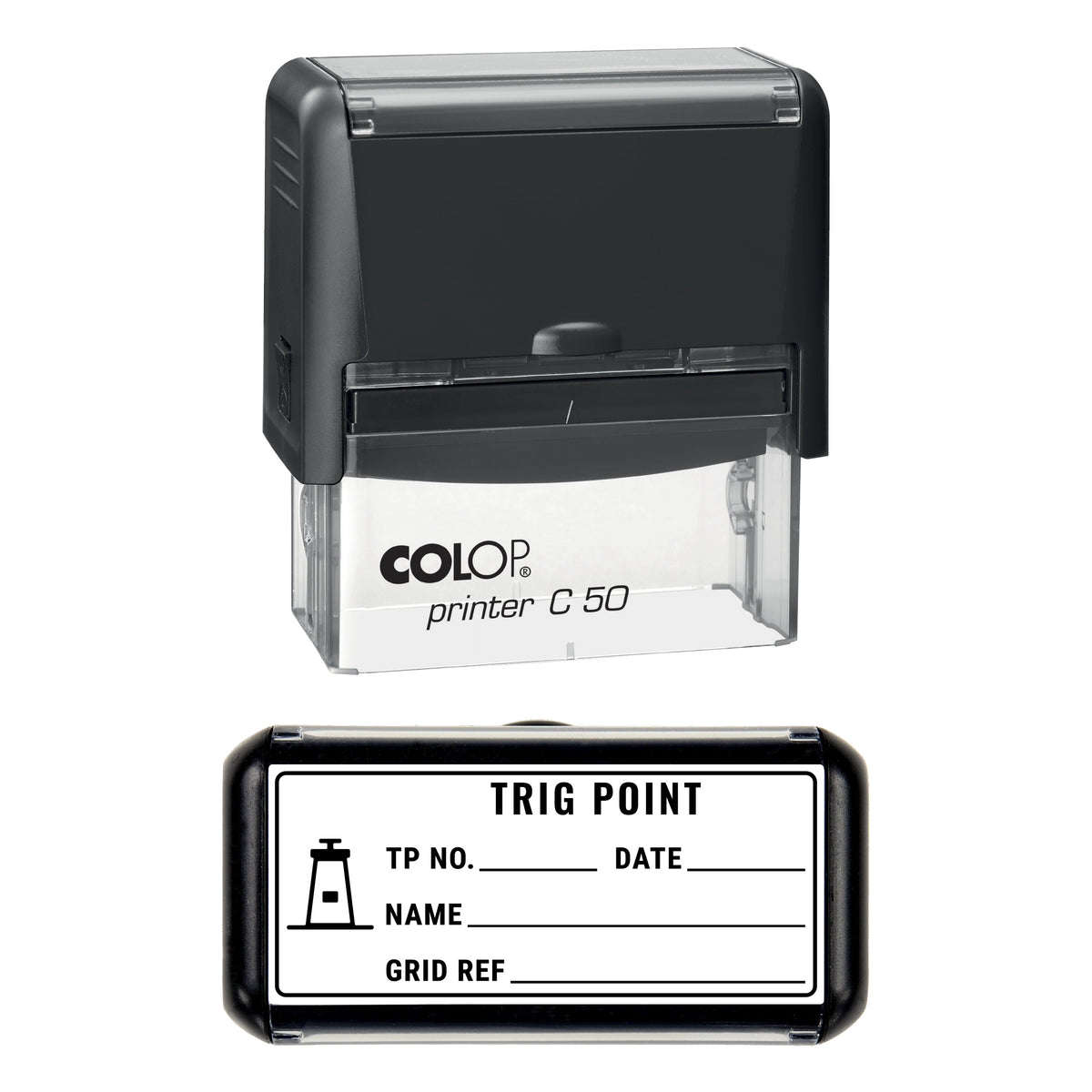 Trig Point Visit Log Stamp, COLOP C50, 70 x 30mm, black ink