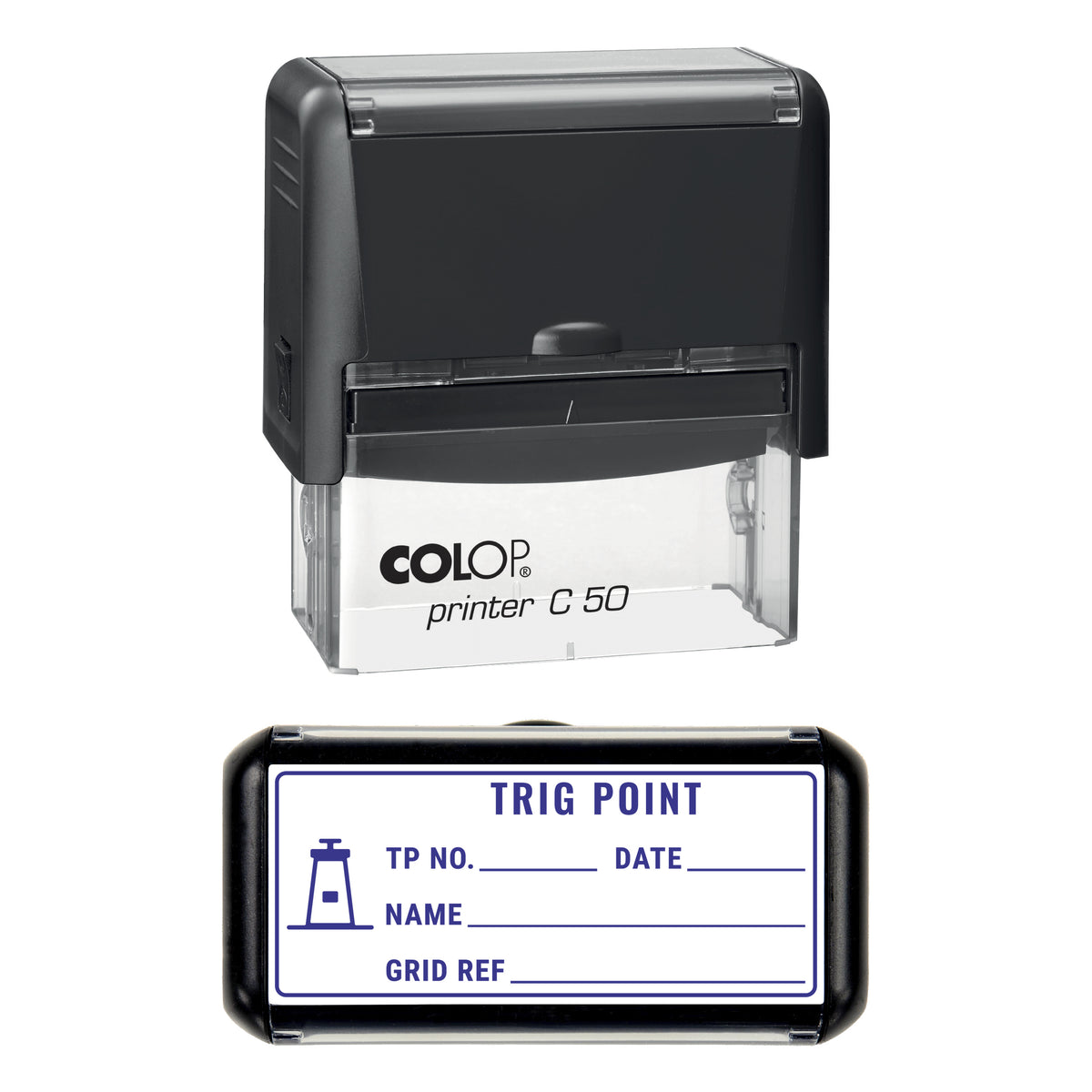 Trig Point Visit Log Stamp, COLOP C50, 70 x 30mm, violet ink