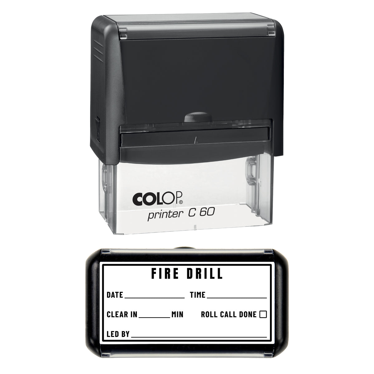 Fire Drill Stamp, COLOP C60, 77 x 36mm, black ink