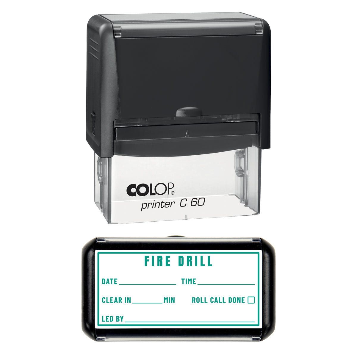 Fire Drill Stamp, COLOP C60, 77 x 36mm, green ink