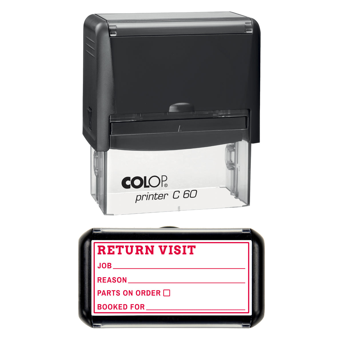 Return Visit Stamp, COLOP C60, 77 x 36mm, red ink