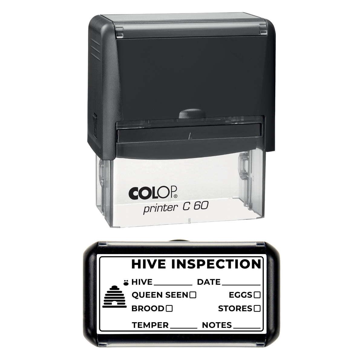 Hive Inspection Record Stamp, COLOP C60, 77 x 36mm, black ink