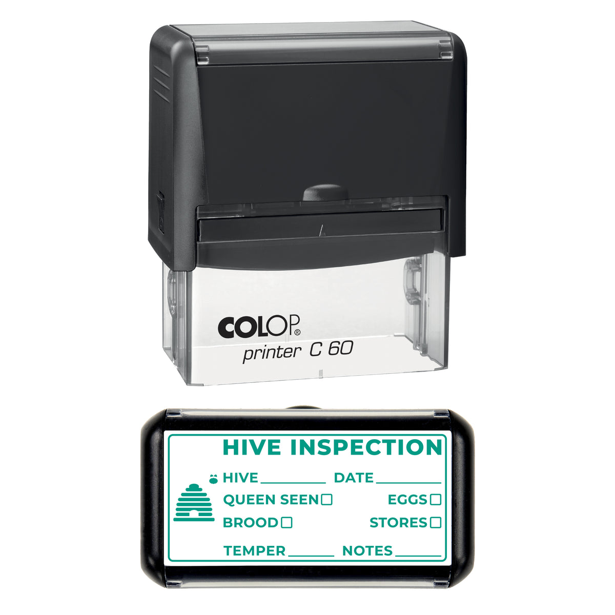 Hive Inspection Record Stamp, COLOP C60, 77 x 36mm, green ink
