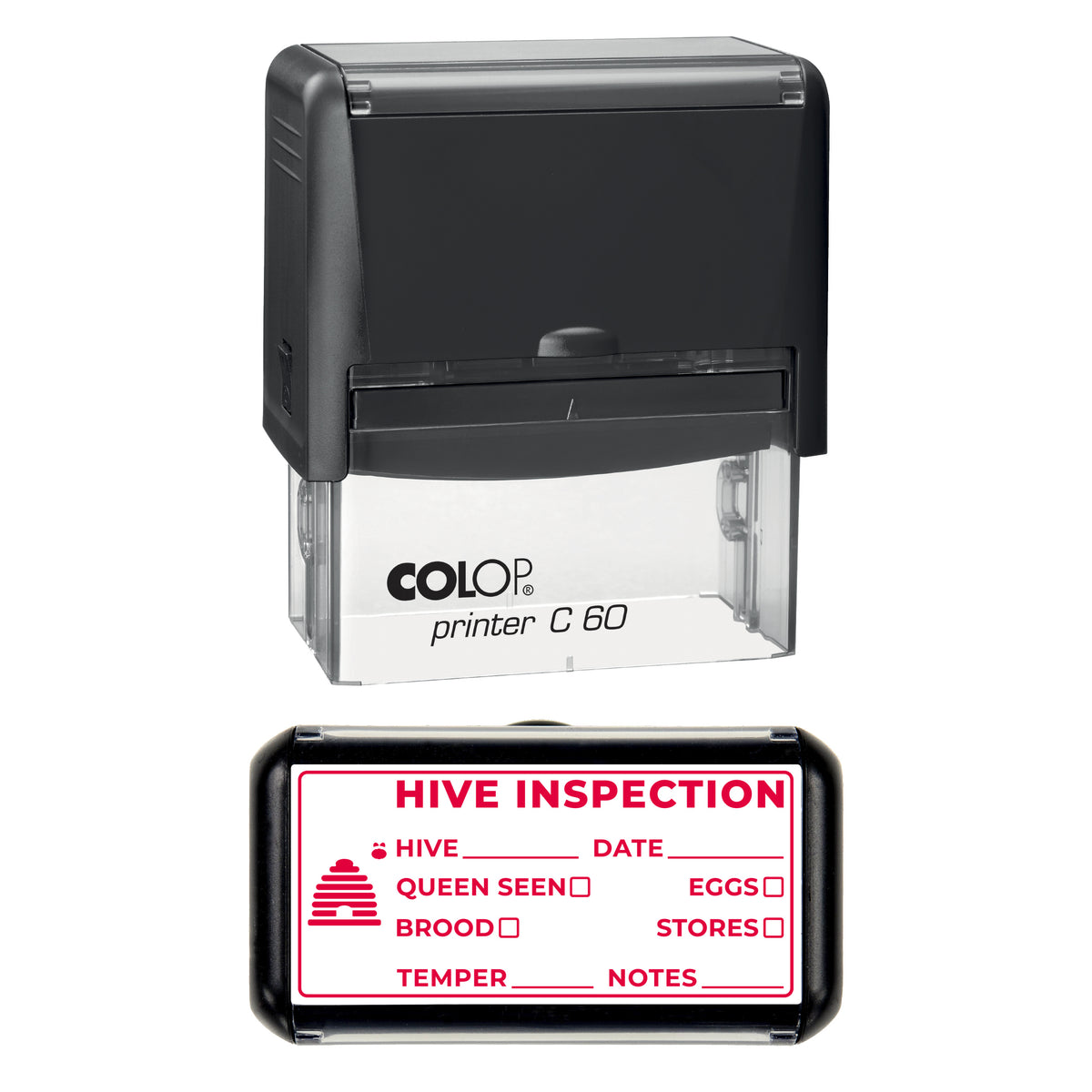Hive Inspection Record Stamp, COLOP C60, 77 x 36mm, red ink