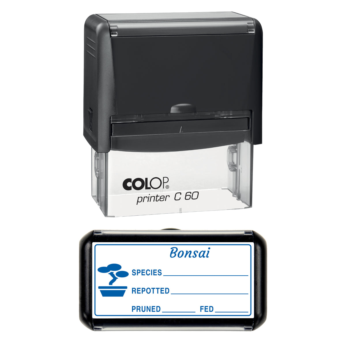 Bonsai Care Record Stamp, COLOP C60, 77 x 36mm, blue ink