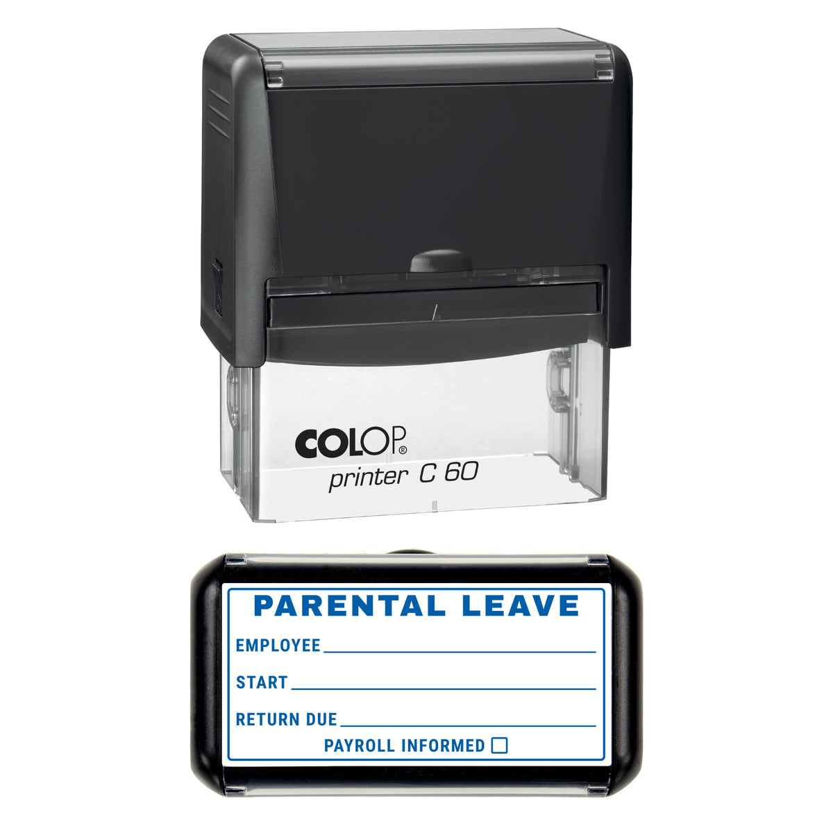 Parental Leave Stamp, COLOP C60, 77 x 36mm, blue ink