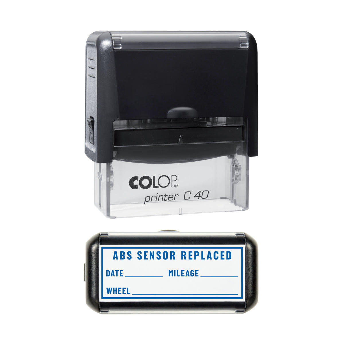 ABS Sensor Replaced Stamp, COLOP C40, 58 x 22mm, blue ink