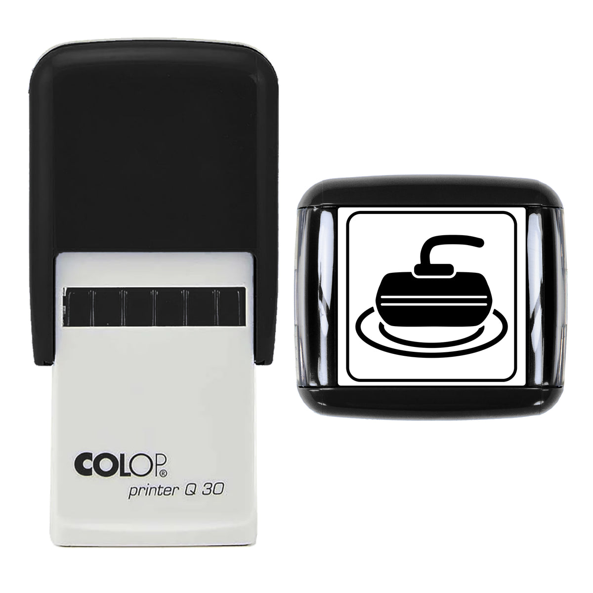 Curling Stone on Ice Christmas Stamp, COLOP Q30, 30 x 30mm, black ink