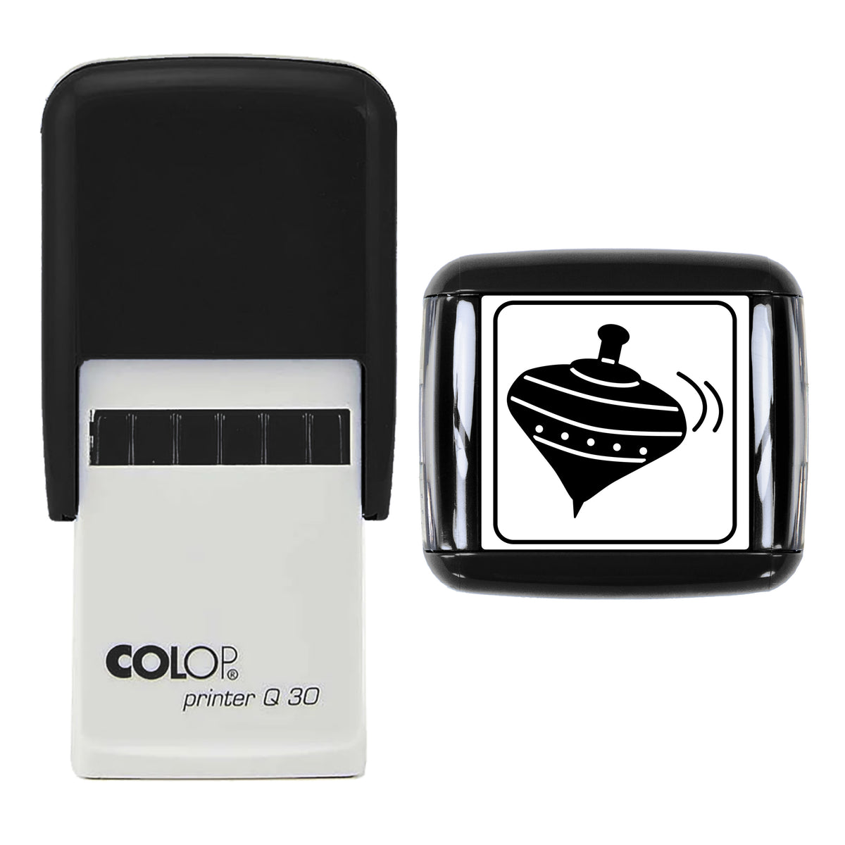 Vintage Spinning Top Christmas Stamp, COLOP Q30, 30 x 30mm, black ink