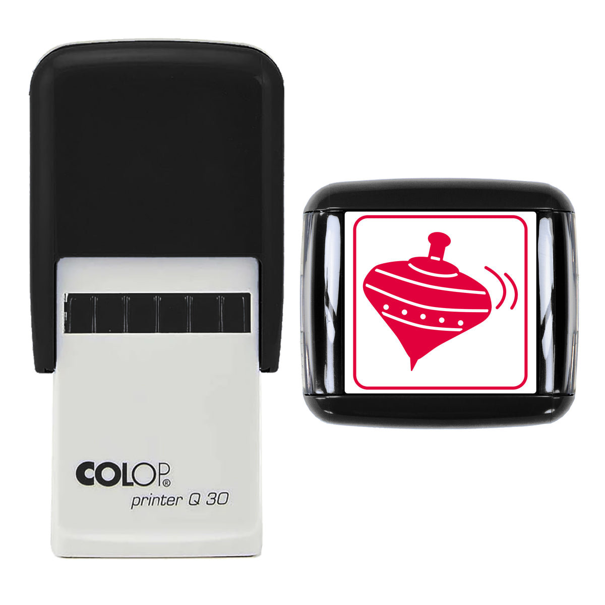 Vintage Spinning Top Christmas Stamp, COLOP Q30, 30 x 30mm, red ink