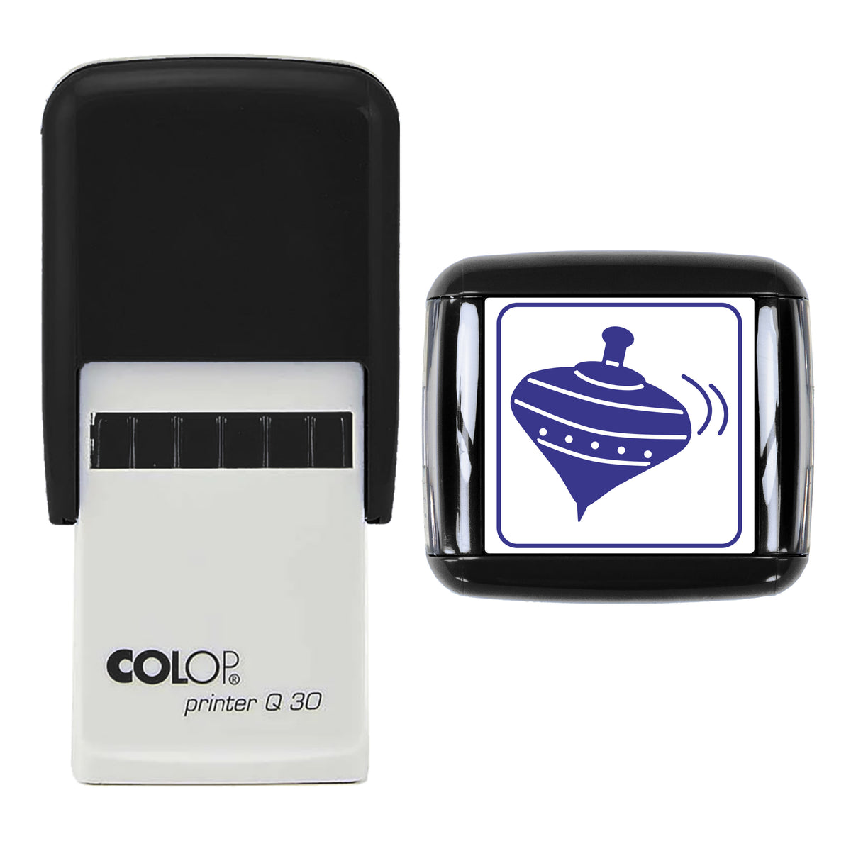 Vintage Spinning Top Christmas Stamp, COLOP Q30, 30 x 30mm, violet ink