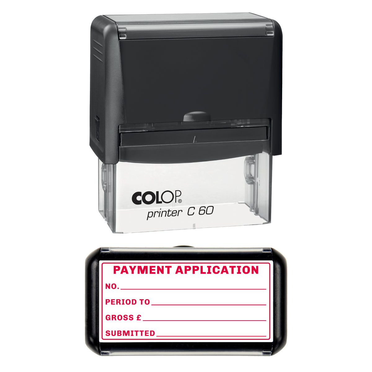 Payment Application Stamp, COLOP C60, 77 x 36mm, red ink