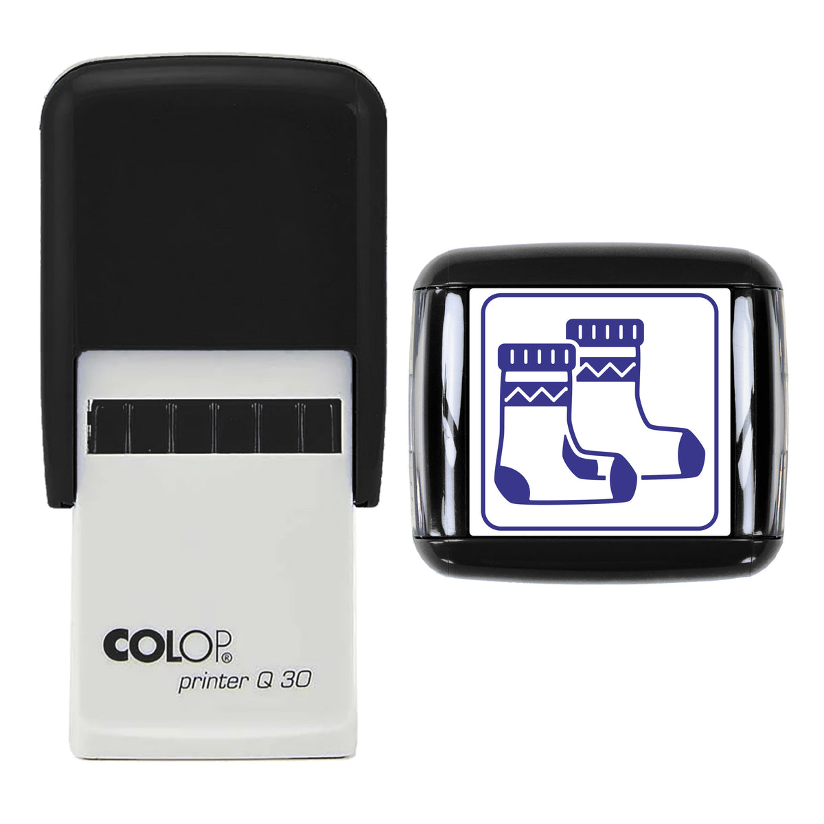 Woolly Bed Socks Christmas Stamp, COLOP Q30, 30 x 30mm, violet ink