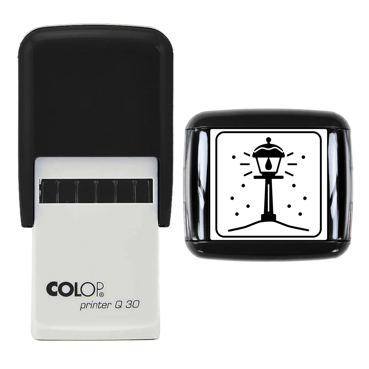 Snowy Street Lamp Christmas Stamp, COLOP Q30, 30 x 30mm, black ink