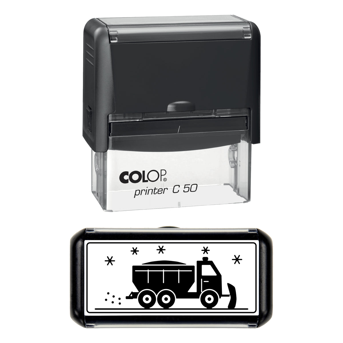 Gritter Lorry Christmas Stamp, COLOP C50, 70 x 30mm, black ink