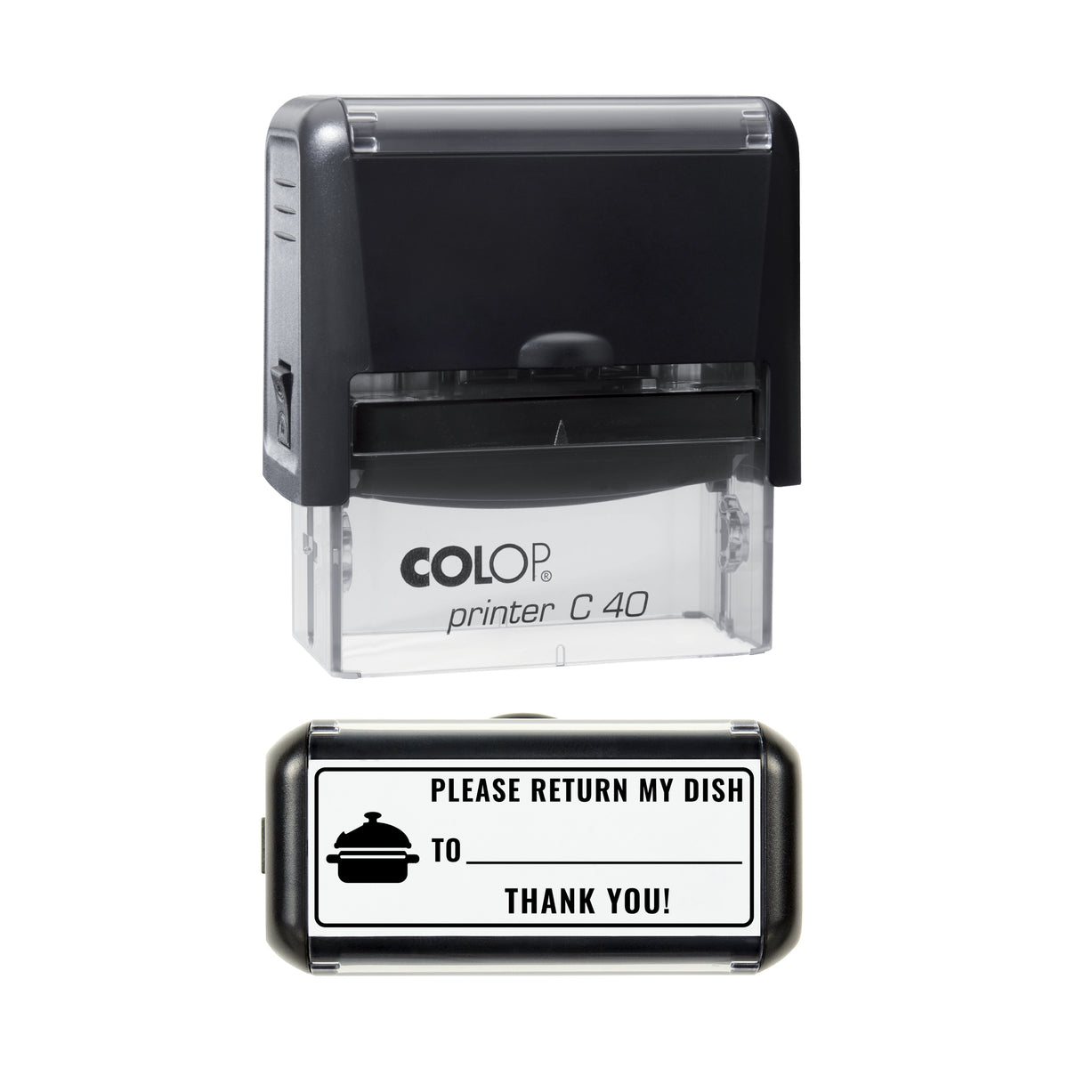 Please Return My Dish Christmas Stamp, COLOP C40, 58 x 22mm, black ink