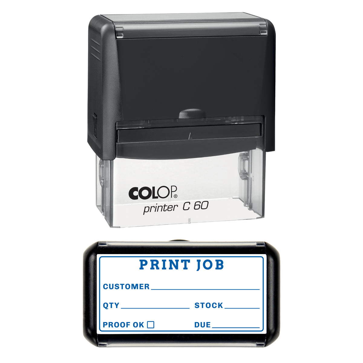 Print Job Stamp, COLOP C60, 77 x 36mm, blue ink