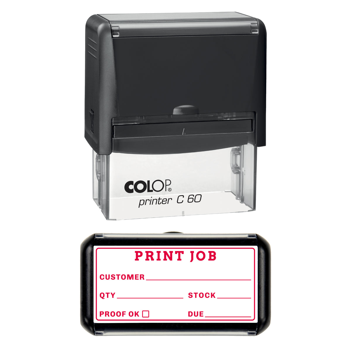 Print Job Stamp, COLOP C60, 77 x 36mm, red ink