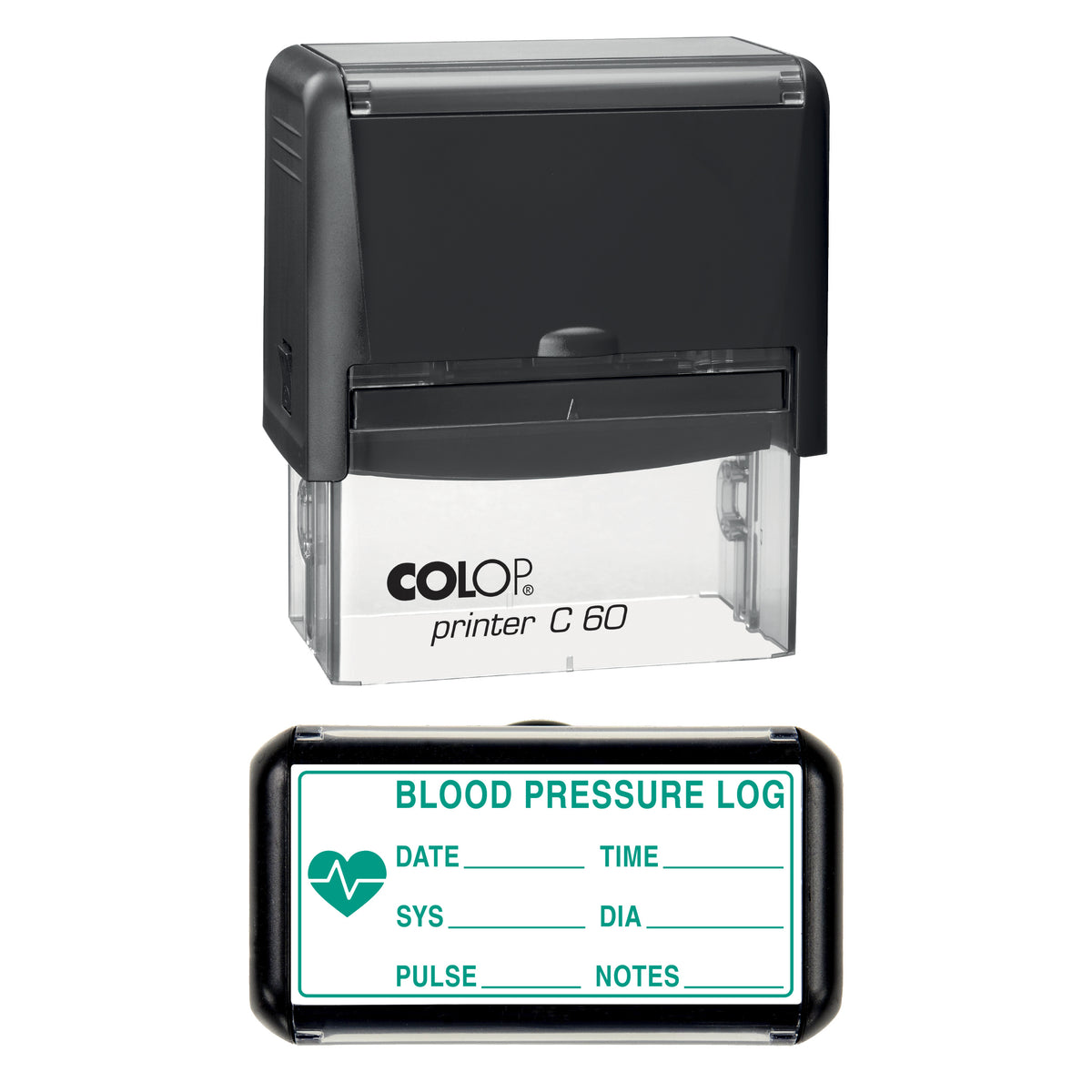 Blood Pressure Log Stamp, COLOP C60, 77 x 36mm, green ink