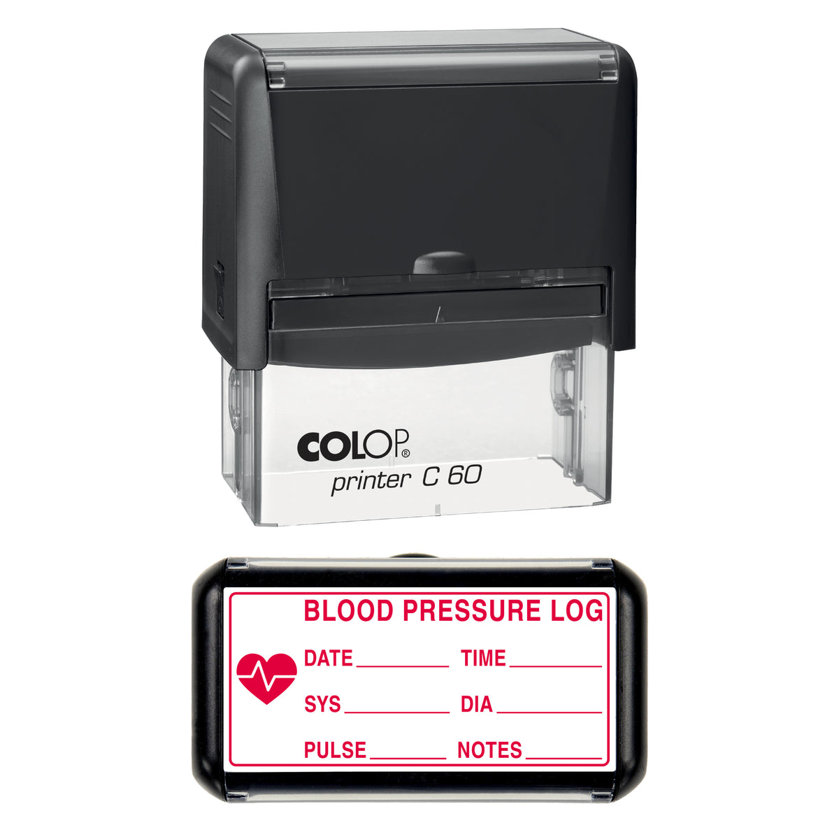 Blood Pressure Log Stamp, COLOP C60, 77 x 36mm, red ink