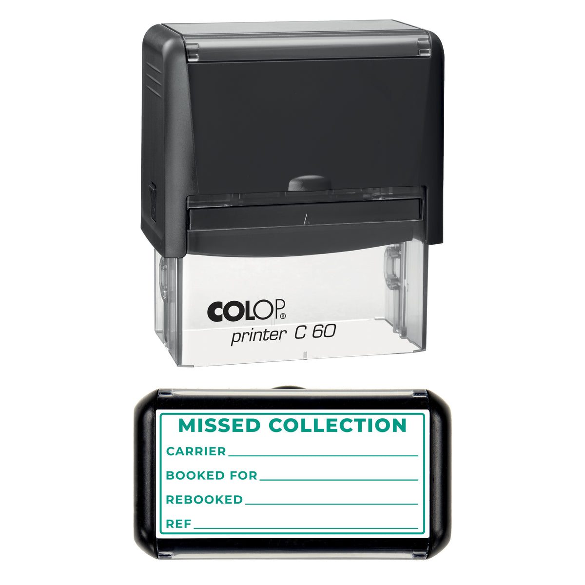 Missed Collection Stamp, COLOP C60, 77 x 36mm, green ink