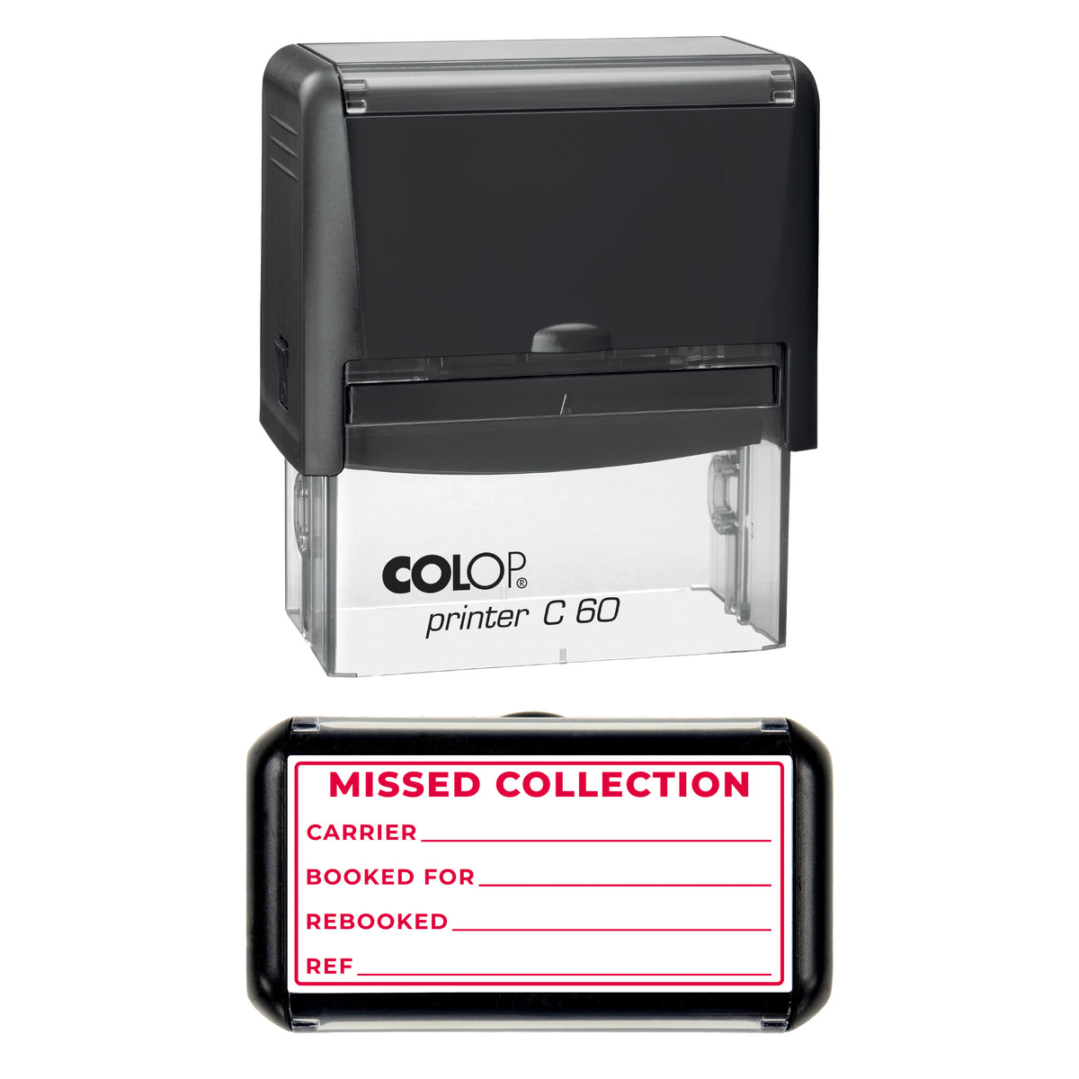 Missed Collection Stamp, COLOP C60, 77 x 36mm, red ink