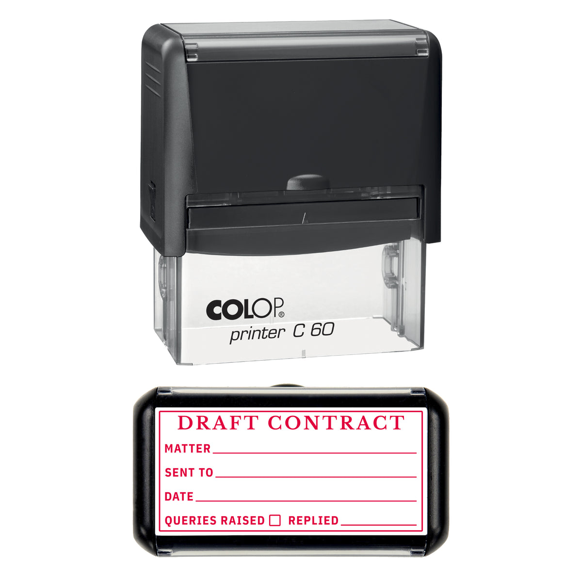 Draft Contract Stamp, COLOP C60, 77 x 36mm, red ink