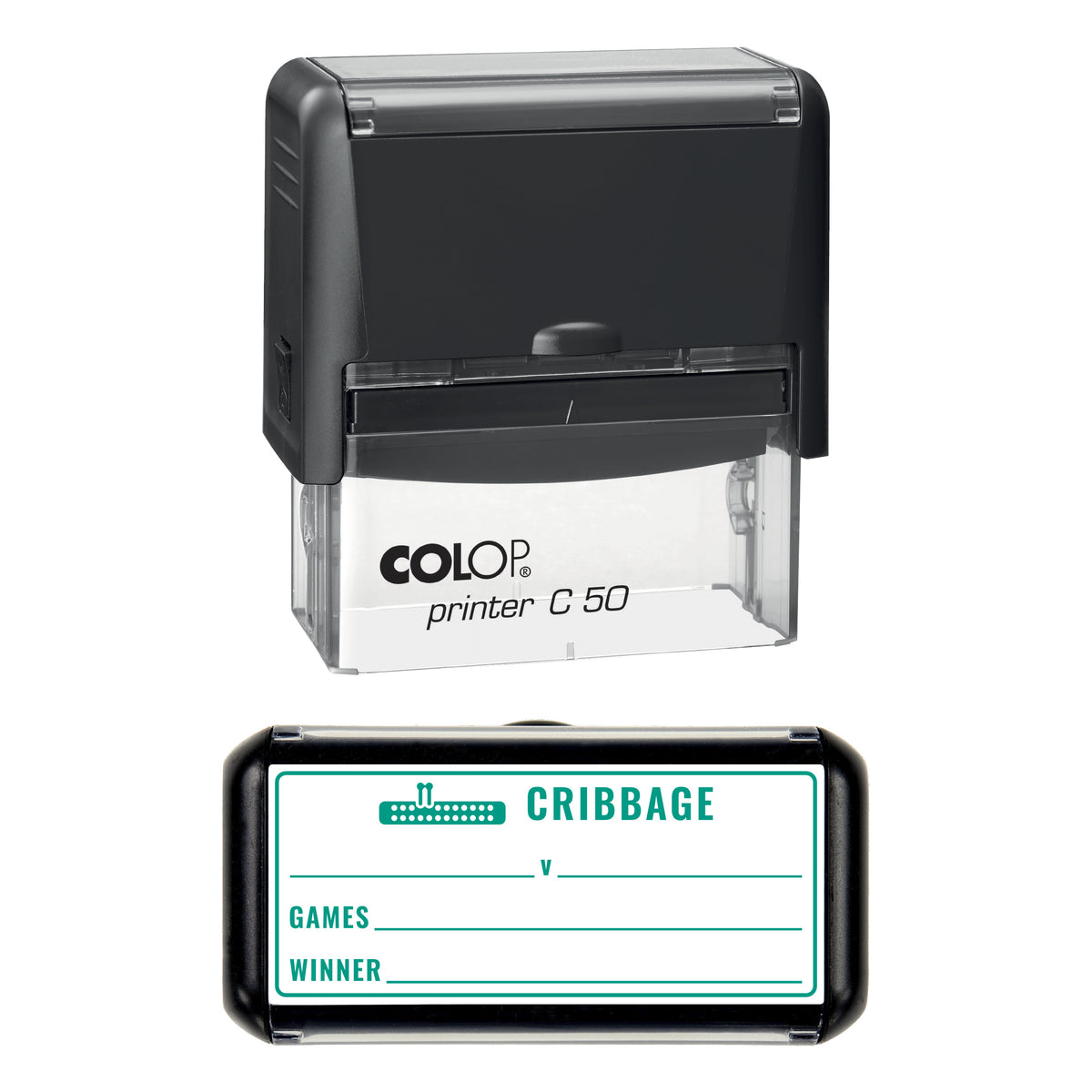Cribbage Score Slip Stamp, COLOP C50, 70 x 30mm, green ink