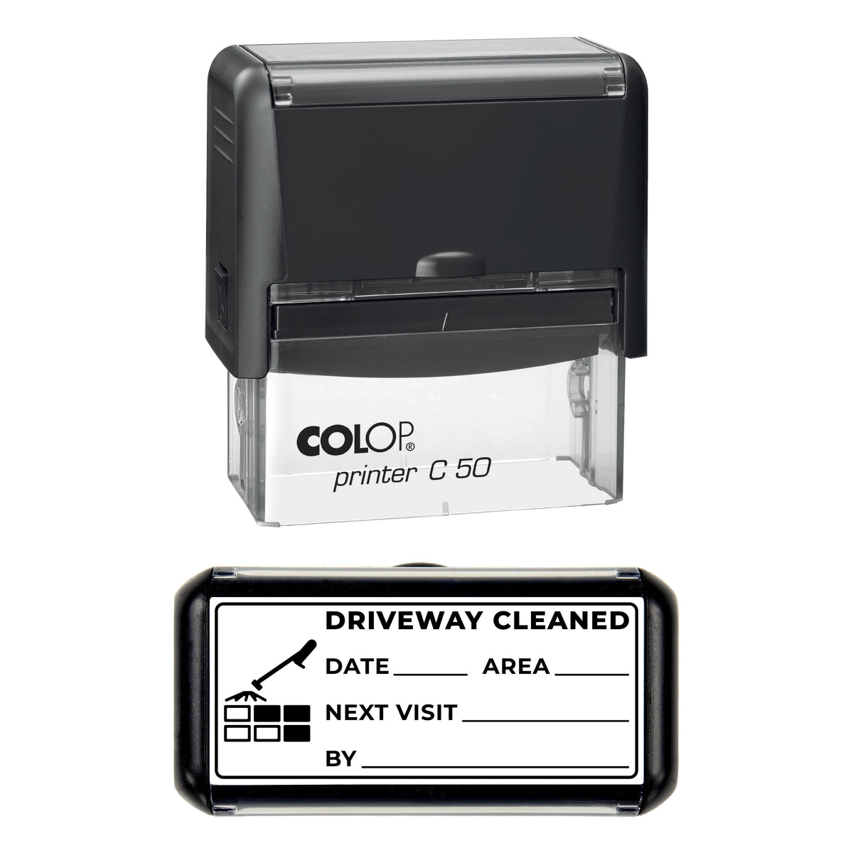 Driveway Cleaned Record Stamp, COLOP C50, 70 x 30mm, black ink