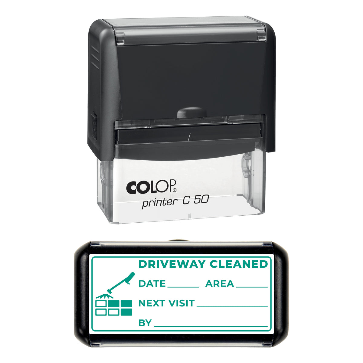 Driveway Cleaned Record Stamp, COLOP C50, 70 x 30mm, green ink