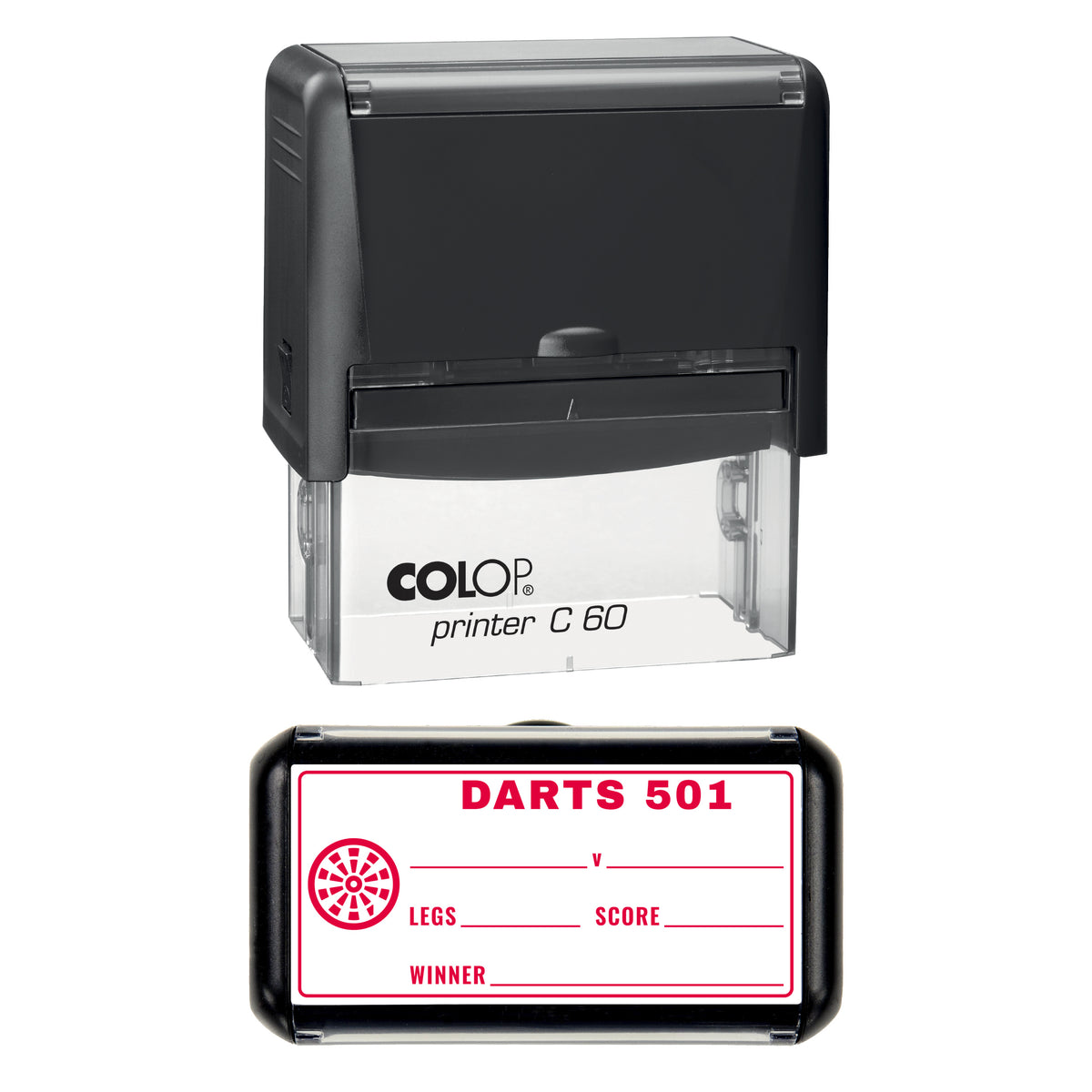 Darts 501 Scoresheet Stamp, COLOP C60, 77 x 36mm, red ink