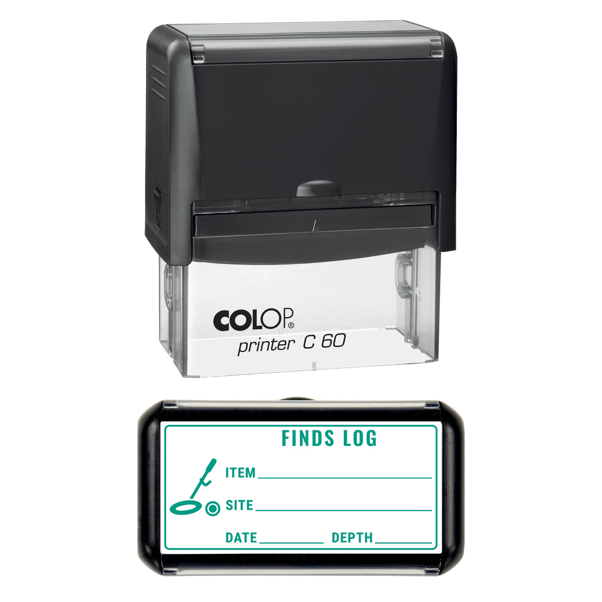 Metal Detecting Finds Log Stamp, COLOP C60, 77 x 36mm, green ink