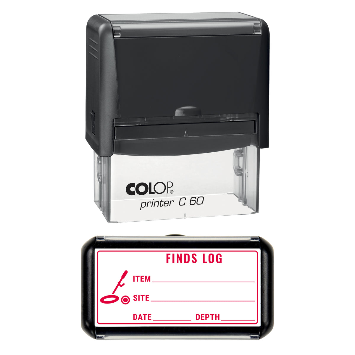 Metal Detecting Finds Log Stamp, COLOP C60, 77 x 36mm, red ink