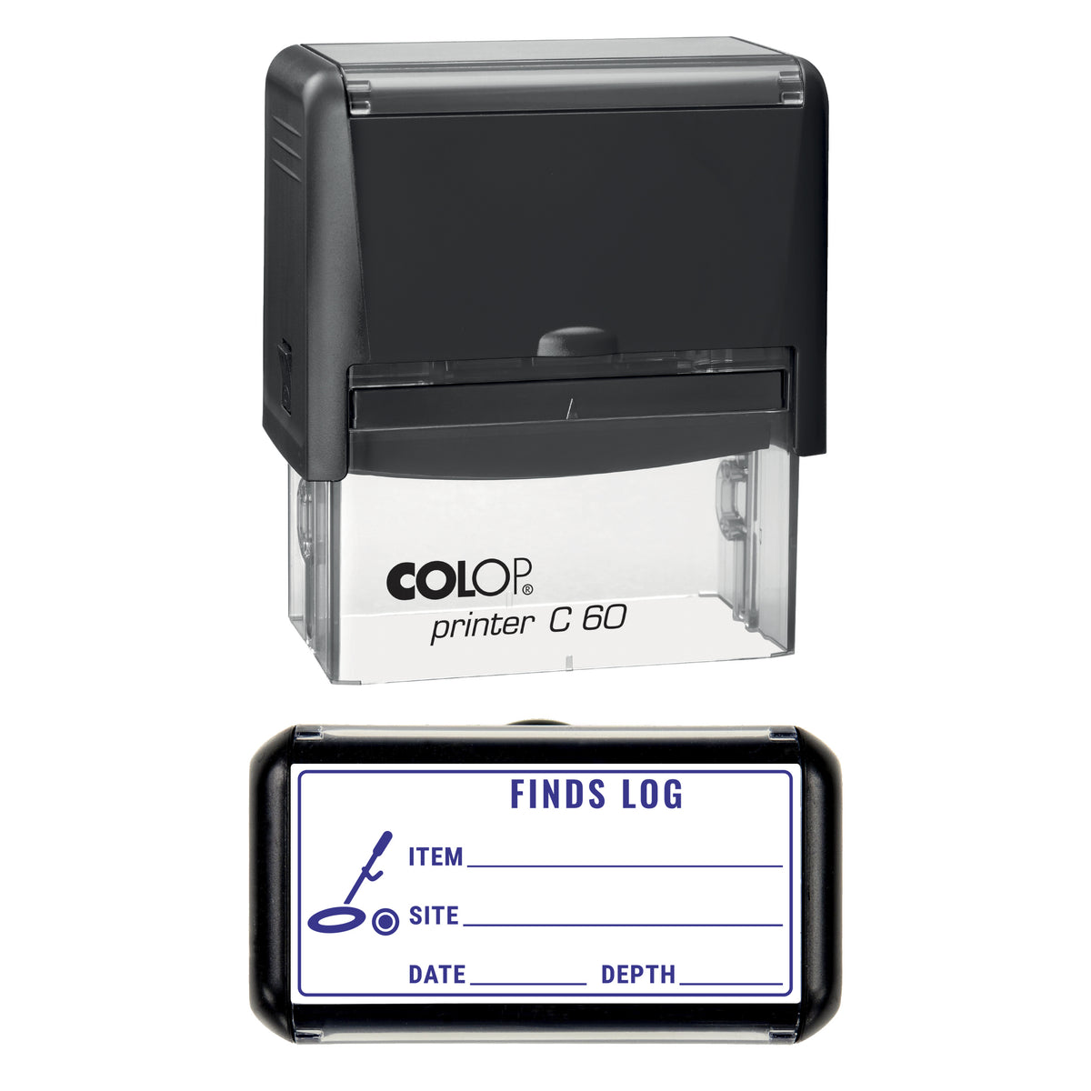 Metal Detecting Finds Log Stamp, COLOP C60, 77 x 36mm, violet ink