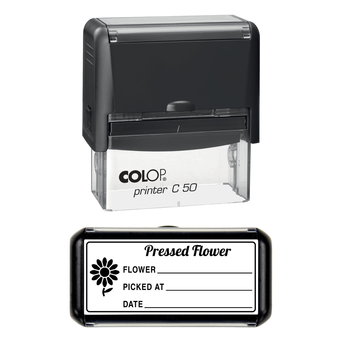 Pressed Flower Record Stamp, COLOP C50, 70 x 30mm, black ink