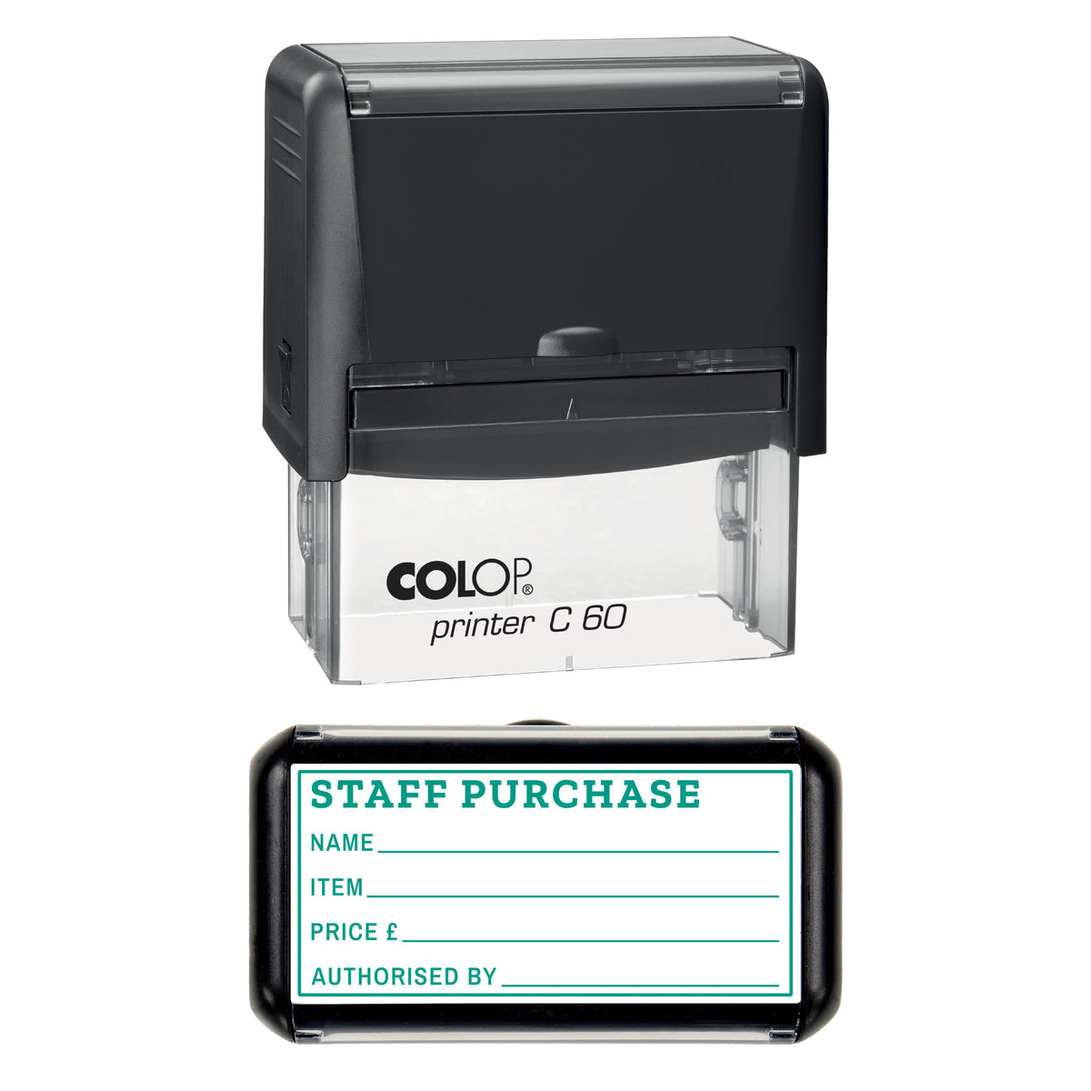 Staff Purchase Stamp, COLOP C60, 77 x 36mm, green ink