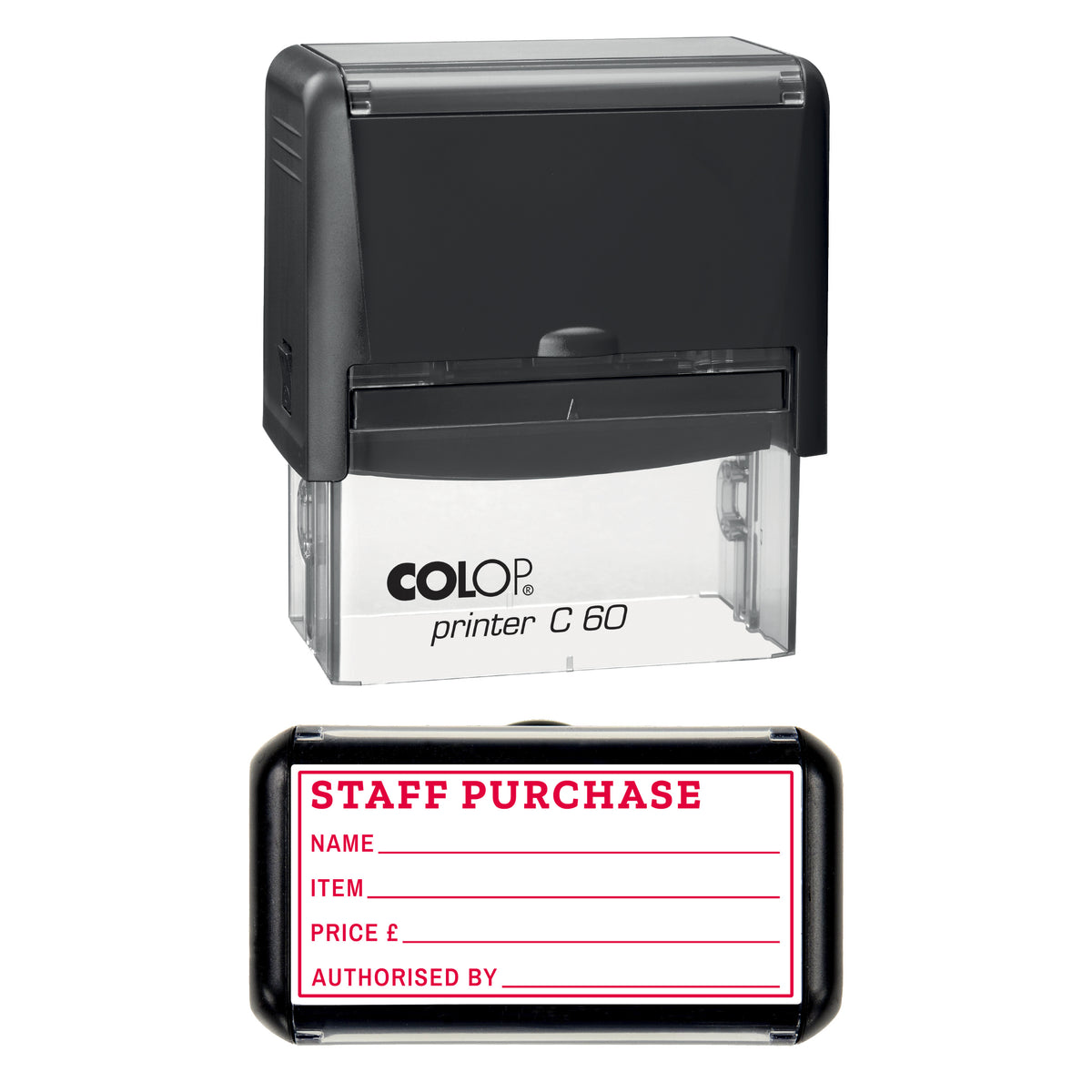 Staff Purchase Stamp, COLOP C60, 77 x 36mm, red ink