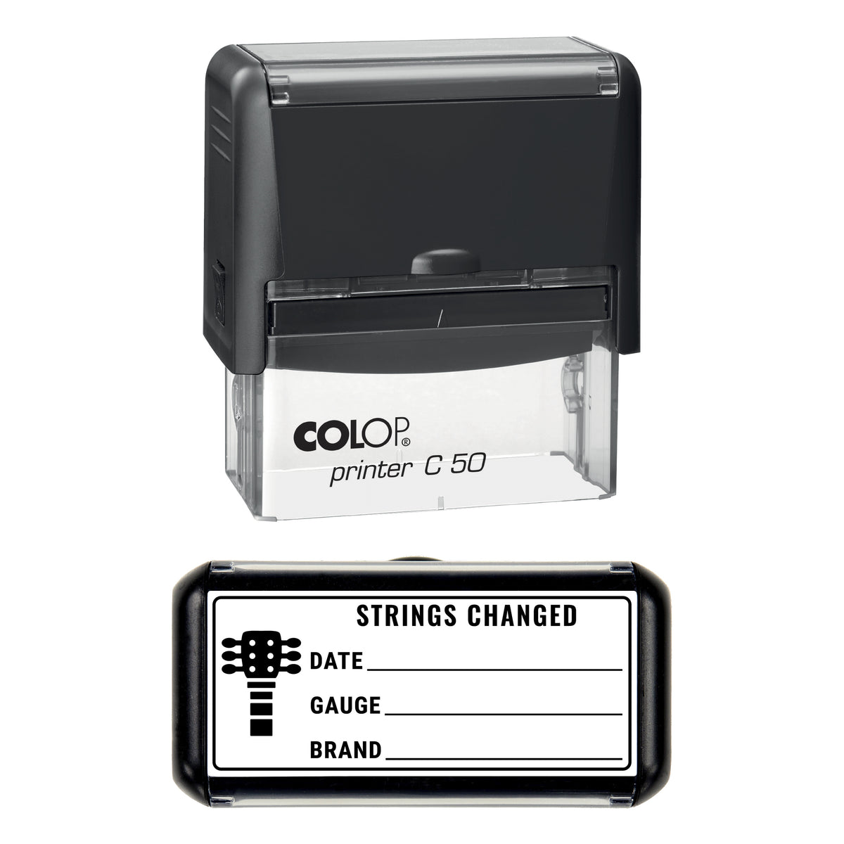 Guitar Strings Changed Record Stamp, COLOP C50, 70 x 30mm, black ink