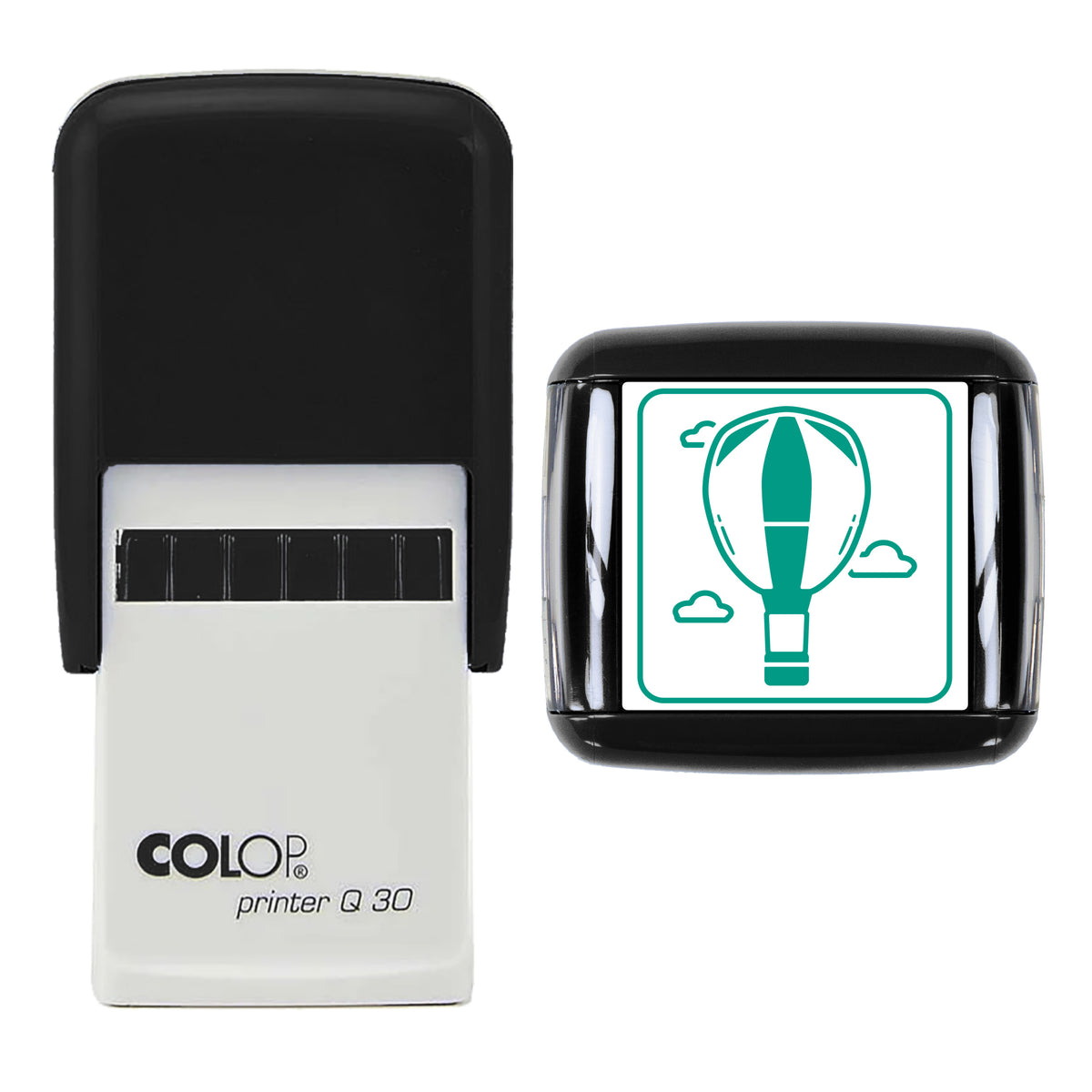 Hot Air Balloon Stamp, COLOP Q30, 30 x 30mm, green ink