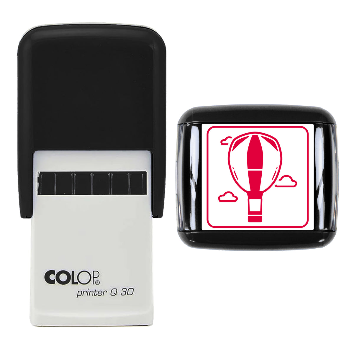 Hot Air Balloon Stamp, COLOP Q30, 30 x 30mm, red ink