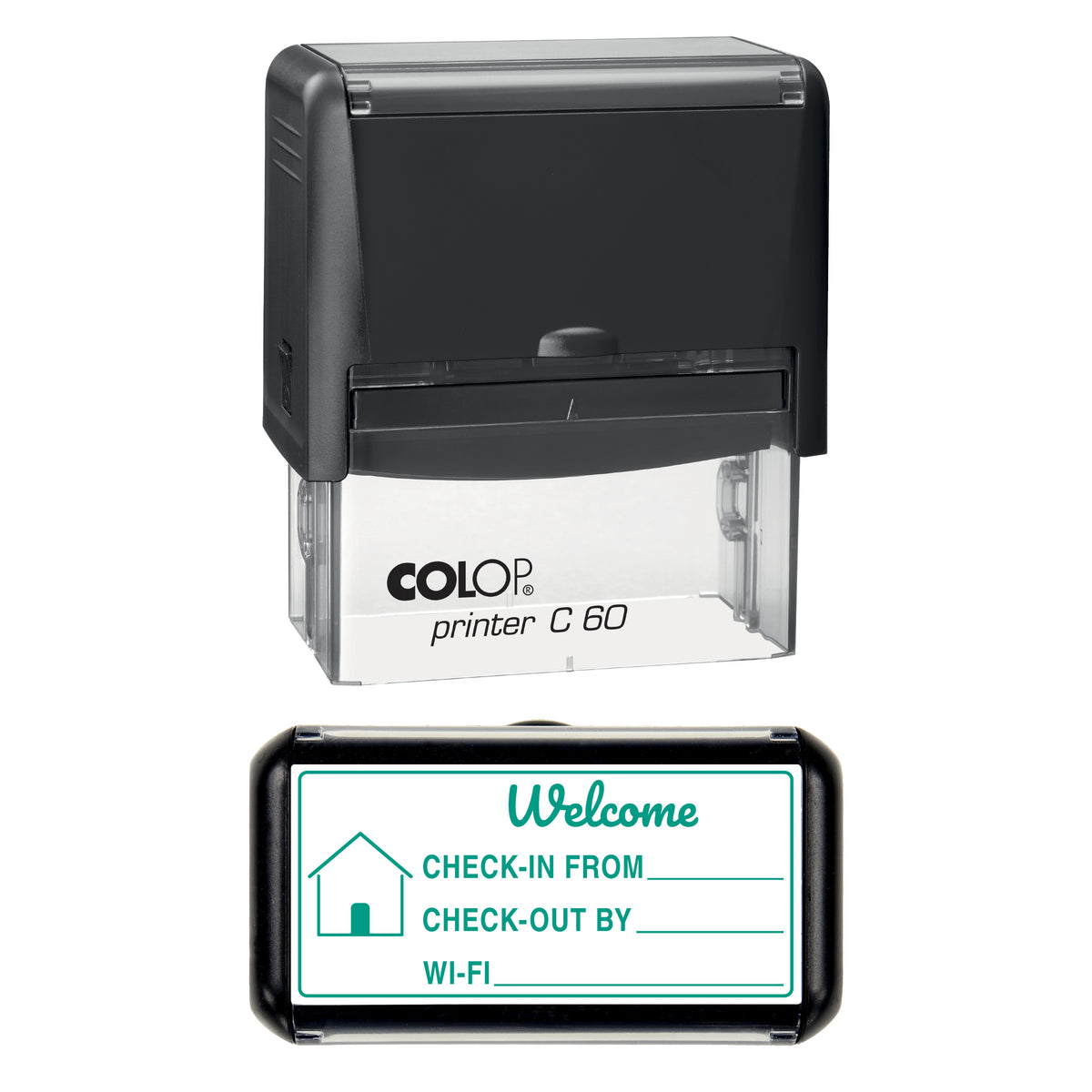 Holiday Let Welcome Card Stamp, COLOP C60, 77 x 36mm, green ink