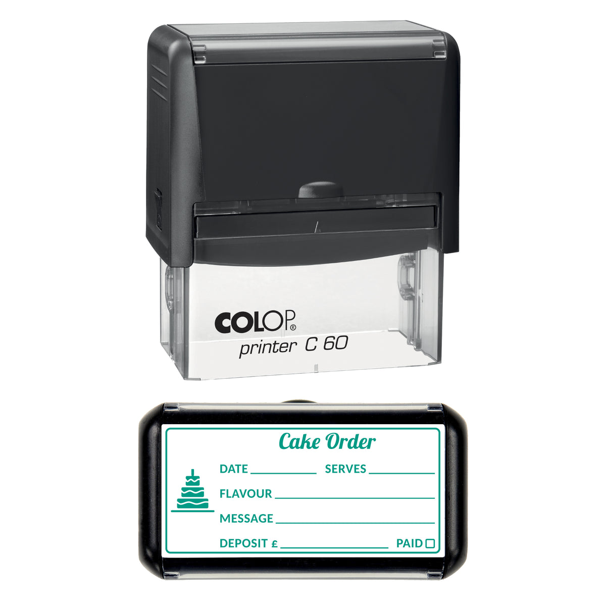 Cake Order Form Stamp, COLOP C60, 77 x 36mm, green ink