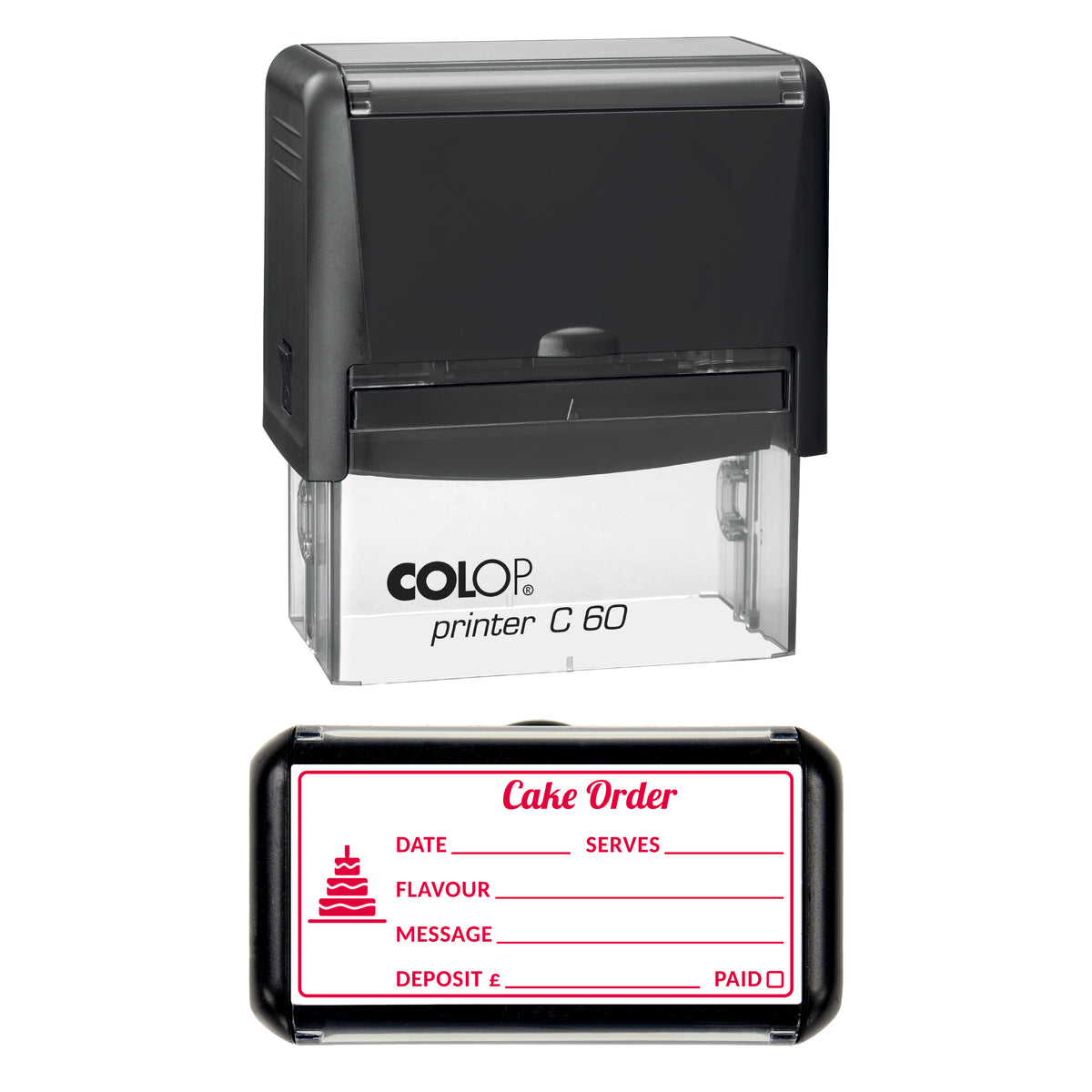 Cake Order Form Stamp, COLOP C60, 77 x 36mm, red ink