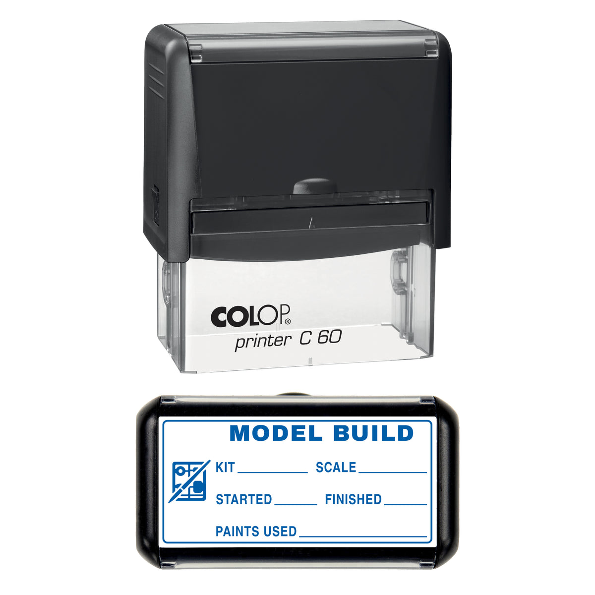 Model Kit Build Log Stamp, COLOP C60, 77 x 36mm, blue ink