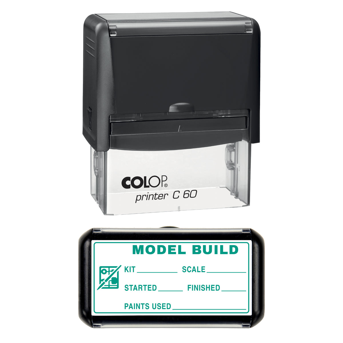Model Kit Build Log Stamp, COLOP C60, 77 x 36mm, green ink