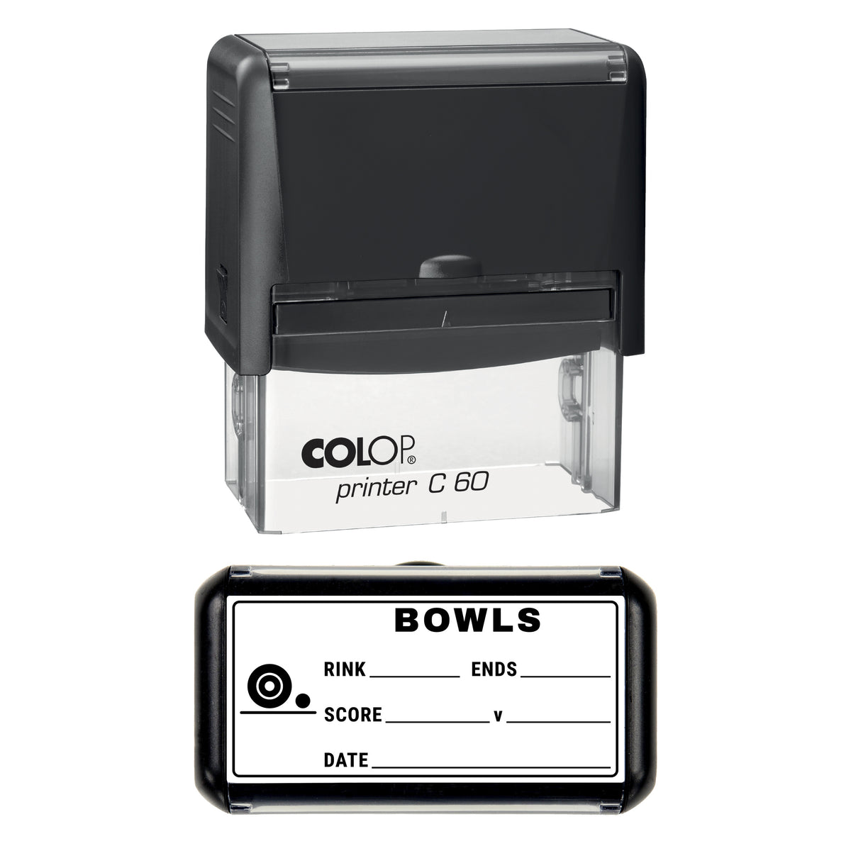 Lawn Bowls Match Record Stamp, COLOP C60, 77 x 36mm, black ink