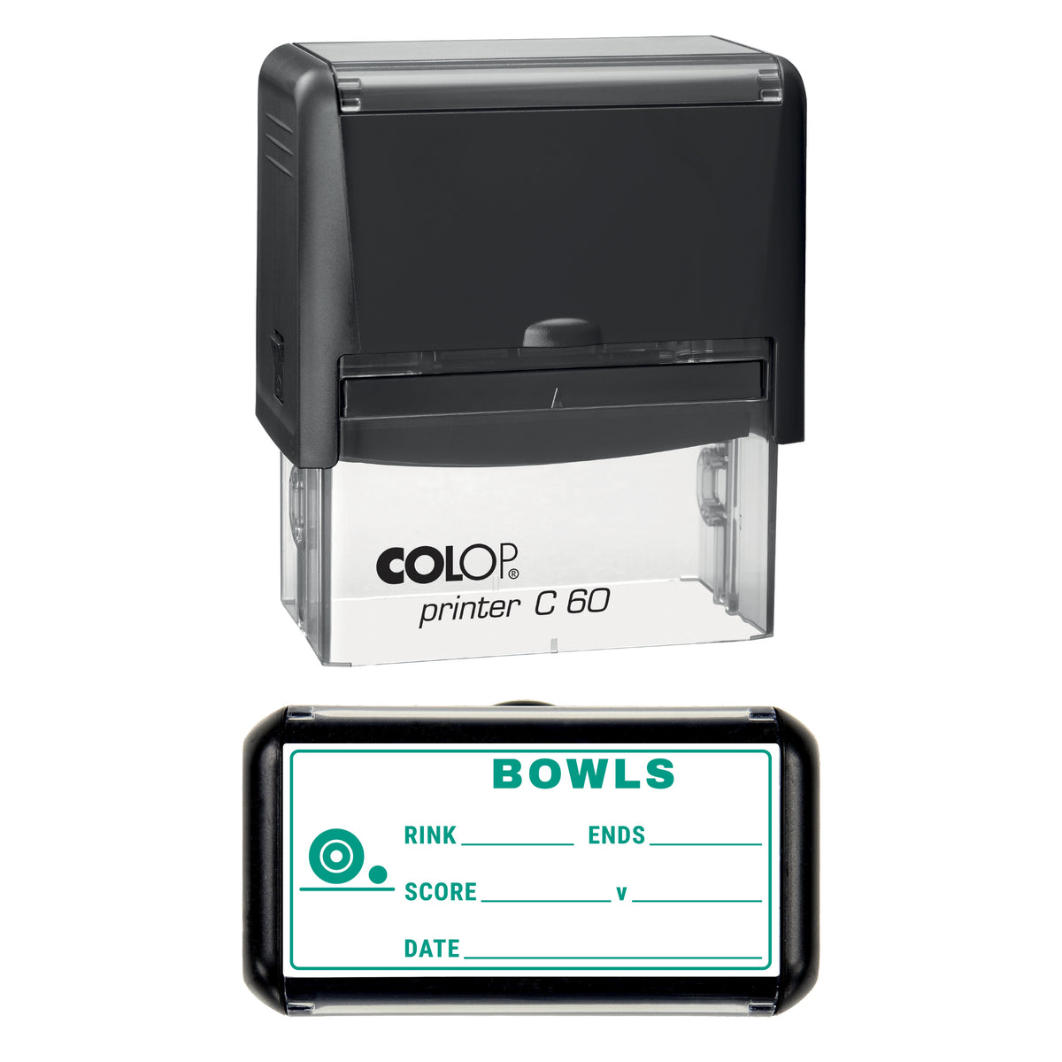 Lawn Bowls Match Record Stamp, COLOP C60, 77 x 36mm, green ink